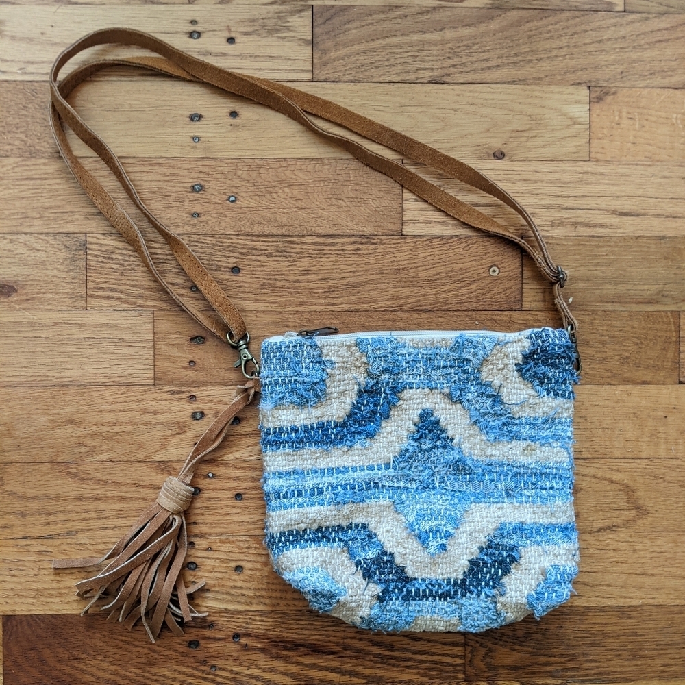 Crosstree Lane Upcycled Denim W/Leather Straps Purse/Bag